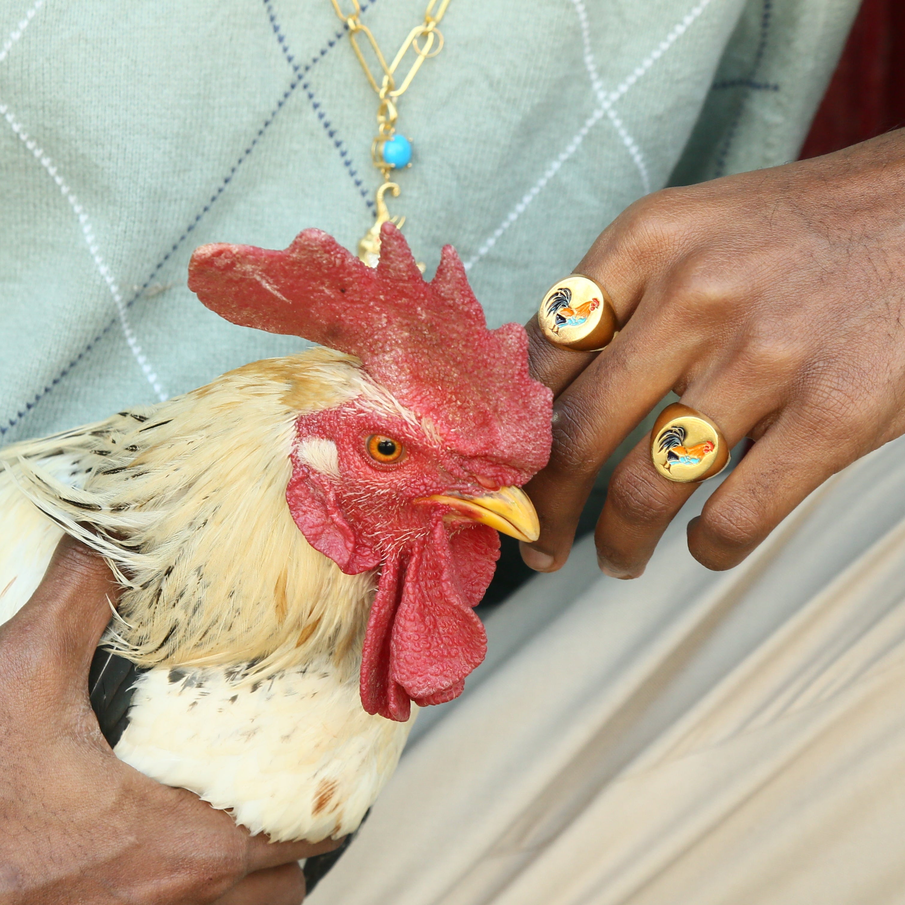 Koli Rooster Enamel Signet Ring