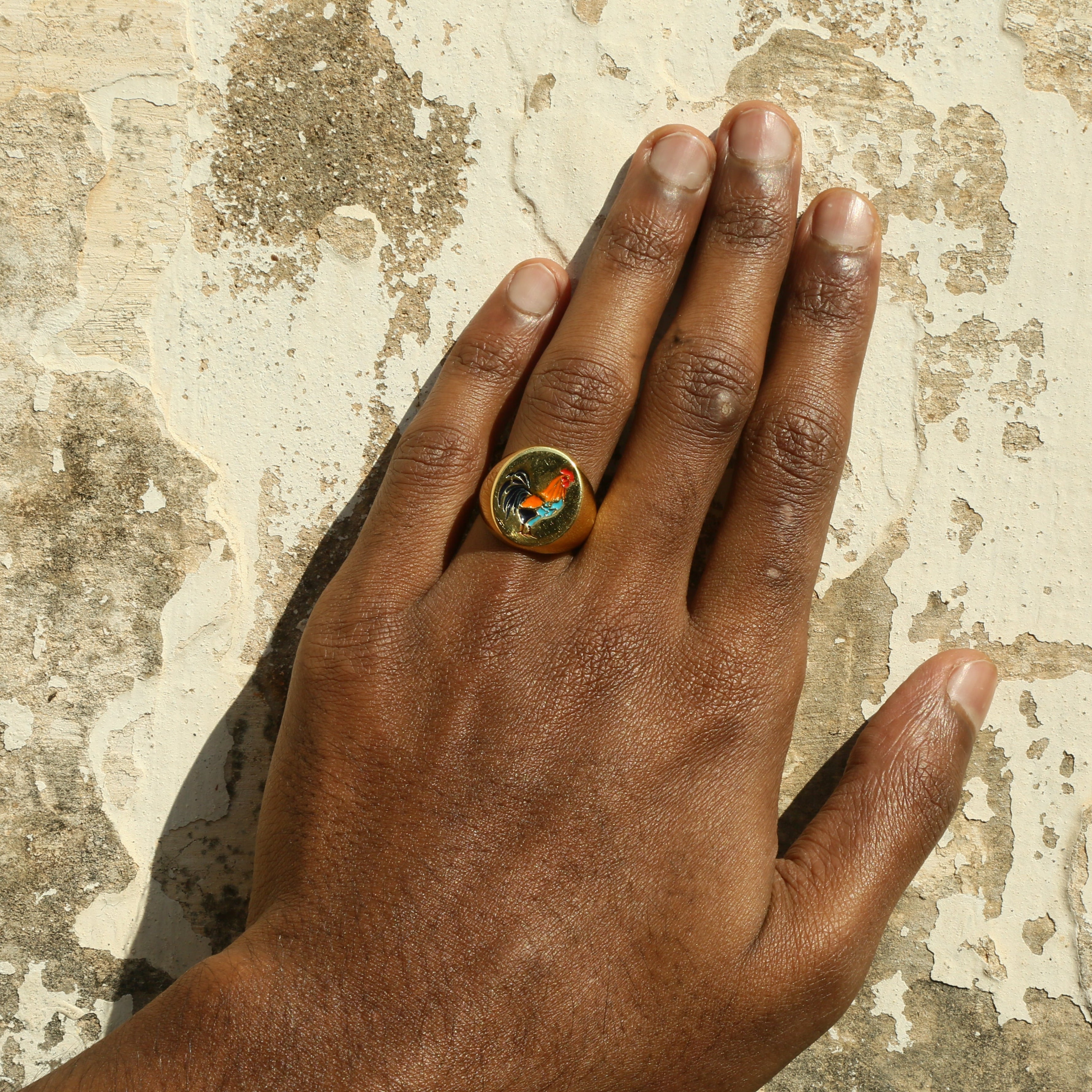 Koli Rooster Enamel Signet Ring