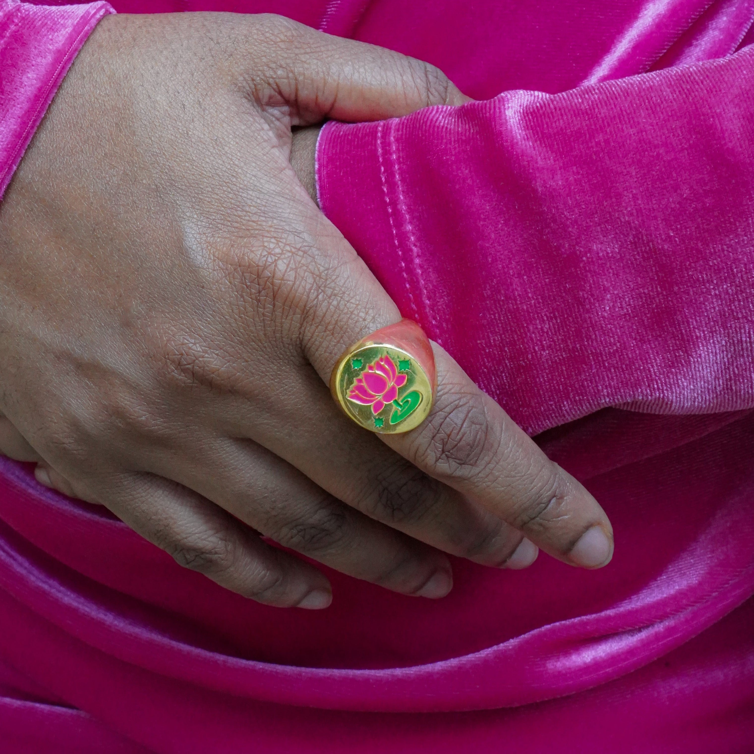 Lotus Enamel Signet Ring